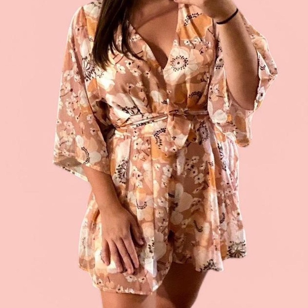 Floral Kimono Sleeve Romper